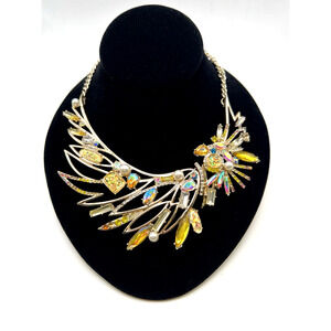 STUNNING Heavily Jeweled Betsey Johnson Bird Sunburst Statement Necklace